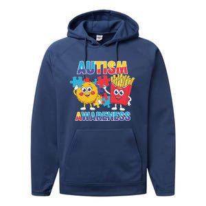 Funny Food Chicken Nugget And French Fries Autism Awarenes Performance Fleece Hoodie