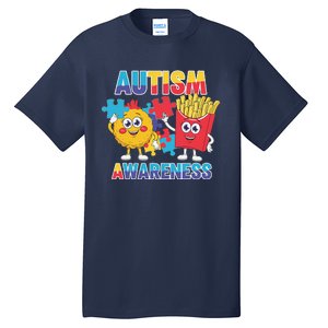 Funny Food Chicken Nugget And French Fries Autism Awarenes Tall T-Shirt