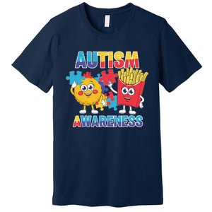 Funny Food Chicken Nugget And French Fries Autism Awarenes Premium T-Shirt