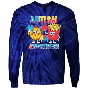 Funny Food Chicken Nugget And French Fries Autism Awarenes Tie-Dye Long Sleeve Shirt