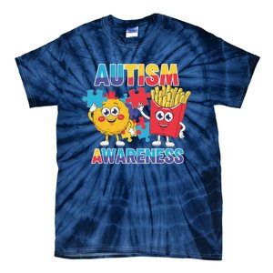 Funny Food Chicken Nugget And French Fries Autism Awarenes Tie-Dye T-Shirt