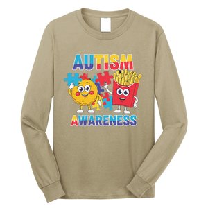 Funny Food Chicken Nugget And French Fries Autism Awarenes Long Sleeve Shirt