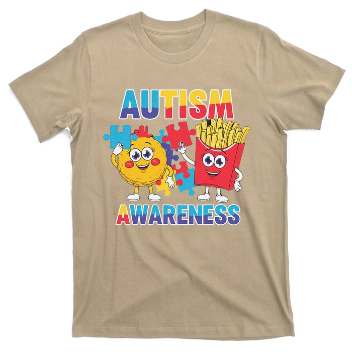 Funny Food Chicken Nugget And French Fries Autism Awarenes T-Shirt