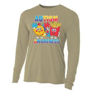 Funny Food Chicken Nugget And French Fries Autism Awarenes Cooling Performance Long Sleeve Crew