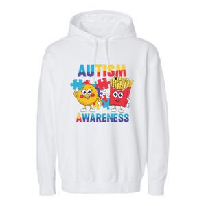 Funny Food Chicken Nugget And French Fries Autism Awarenes Garment-Dyed Fleece Hoodie