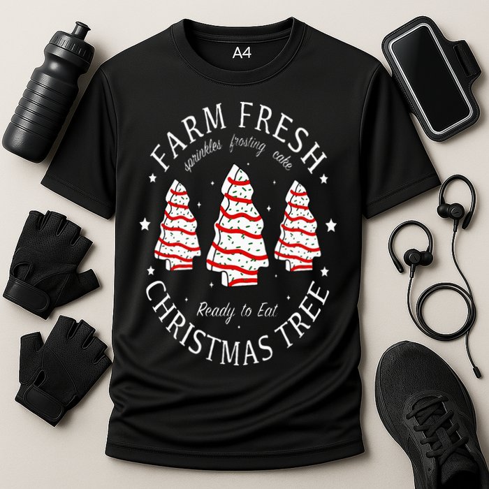 Farm Fresh Christmas Tree Cakes Funny Tree Farm Xmas Pajamas Cooling Performance Crew T-Shirt
