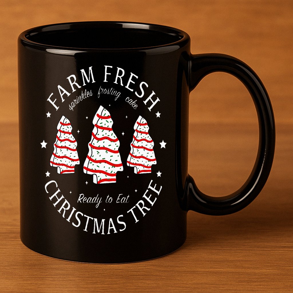 Farm Fresh Christmas Tree Cakes Funny Tree Farm Xmas Pajamas 11oz C Handle Ceramic Mug