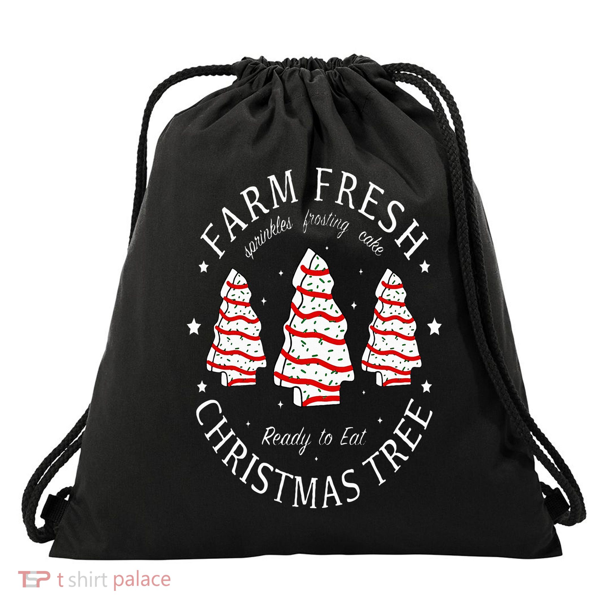 Farm Fresh Christmas Tree Cakes Funny Tree Farm Xmas Pajamas Drawstring Bag