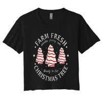 Farm Fresh Christmas Tree Cakes Funny Tree Farm Xmas Pajamas Women's Crop Top Tee