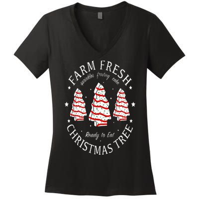 Farm Fresh Christmas Tree Cakes Funny Tree Farm Xmas Pajamas Women's V-Neck T-Shirt