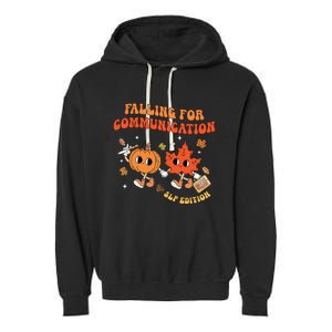 Falling For Communication Slp Edition Fall Thanksgiving Garment-Dyed Fleece Hoodie