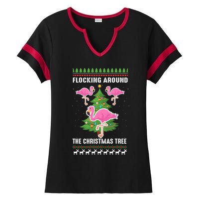 Flamingo Funny Christmas Tree Great Gift Ladies Halftime Notch Neck Tee