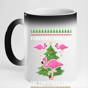 Flamingo Funny Christmas Tree Great Gift 11oz Black Color Changing Mug