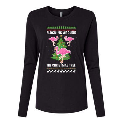 Flamingo Funny Christmas Tree Great Gift Womens Cotton Relaxed Long Sleeve T-Shirt