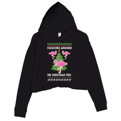 Flamingo Funny Christmas Tree Great Gift Crop Fleece Hoodie