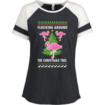 Flamingo Funny Christmas Tree Great Gift Enza Ladies Jersey Colorblock Tee