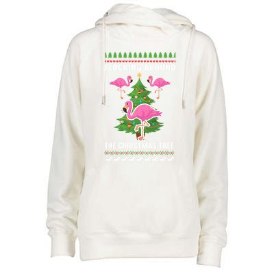 Flamingo Funny Christmas Tree Great Gift Womens Funnel Neck Pullover Hood