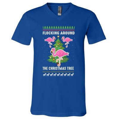 Flamingo Funny Christmas Tree Great Gift V-Neck T-Shirt