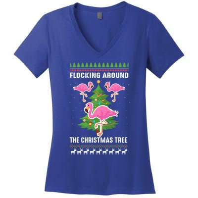 Flamingo Funny Christmas Tree Great Gift Women's V-Neck T-Shirt