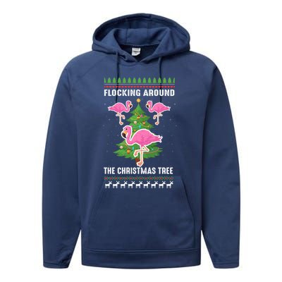 Flamingo Funny Christmas Tree Great Gift Performance Fleece Hoodie