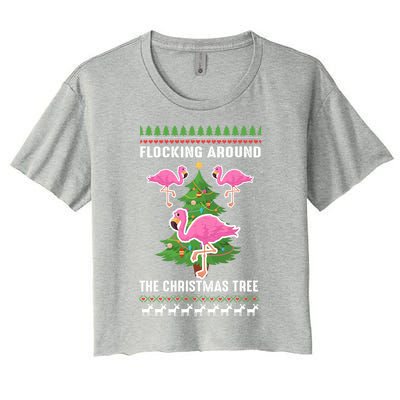 Flamingo Funny Christmas Tree Great Gift Women's Crop Top Tee