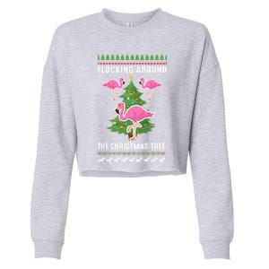 Flamingo Funny Christmas Tree Great Gift Cropped Pullover Crew