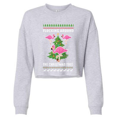 Flamingo Funny Christmas Tree Great Gift Cropped Pullover Crew