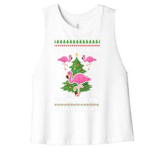 Flamingo Funny Christmas Tree Great Gift Women's Racerback Cropped Tank