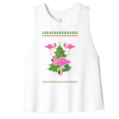 Flamingo Funny Christmas Tree Great Gift Women's Racerback Cropped Tank