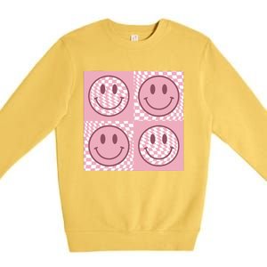 Funny Face Checkered Pattern Smile Face Meme Trendy Premium Crewneck Sweatshirt