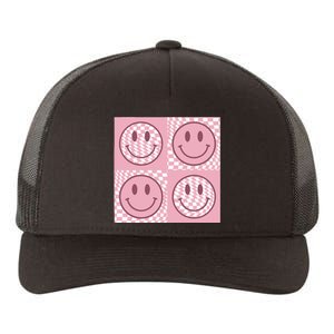 Funny Face Checkered Pattern Smile Face Meme Trendy Yupoong Adult 5-Panel Trucker Hat