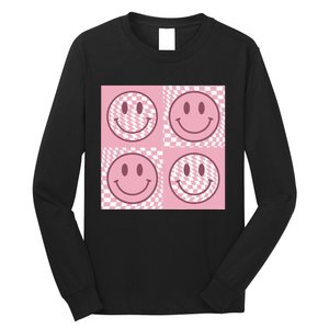 Funny Face Checkered Pattern Smile Face Meme Trendy Long Sleeve Shirt