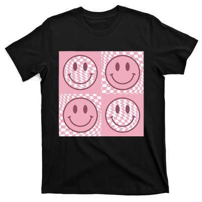 Funny Face Checkered Pattern Smile Face Meme Trendy T-Shirt