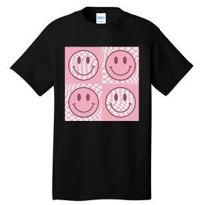 Funny Face Checkered Pattern Smile Face Meme Trendy Tall T-Shirt