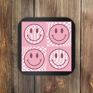 Funny Face Checkered Pattern Smile Face Meme Trendy Coaster