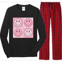 Funny Face Checkered Pattern Smile Face Meme Trendy Long Sleeve Pajama Set