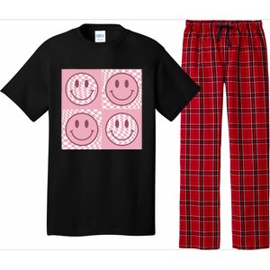 Funny Face Checkered Pattern Smile Face Meme Trendy Pajama Set