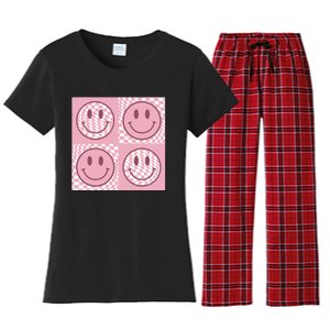 Funny Face Checkered Pattern Smile Face Meme Trendy Women's Flannel Pajama Set