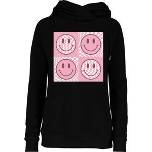 Funny Face Checkered Pattern Smile Face Meme Trendy Womens Funnel Neck Pullover Hood