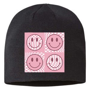 Funny Face Checkered Pattern Smile Face Meme Trendy Sustainable Beanie