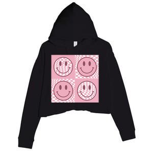 Funny Face Checkered Pattern Smile Face Meme Trendy Crop Fleece Hoodie