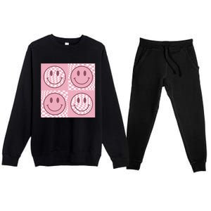 Funny Face Checkered Pattern Smile Face Meme Trendy Premium Crewneck Sweatsuit Set