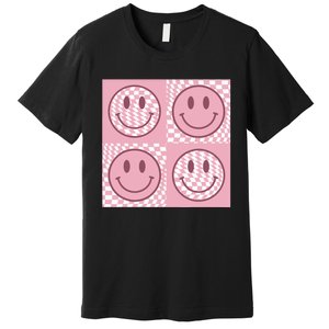 Funny Face Checkered Pattern Smile Face Meme Trendy Premium T-Shirt