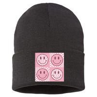 Funny Face Checkered Pattern Smile Face Meme Trendy Sustainable Knit Beanie