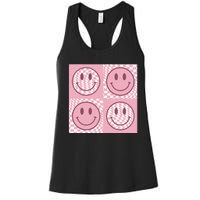 Funny Face Checkered Pattern Smile Face Meme Trendy Women's Racerback Tank