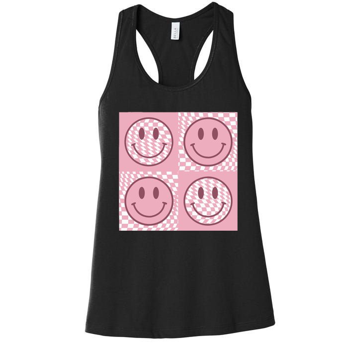 Funny Face Checkered Pattern Smile Face Meme Trendy Women's Racerback Tank