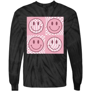 Funny Face Checkered Pattern Smile Face Meme Trendy Tie-Dye Long Sleeve Shirt