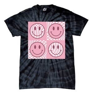 Funny Face Checkered Pattern Smile Face Meme Trendy Tie-Dye T-Shirt