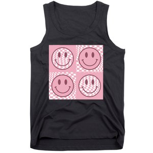 Funny Face Checkered Pattern Smile Face Meme Trendy Tank Top