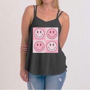 Funny Face Checkered Pattern Smile Face Meme Trendy Women's Strappy Tank